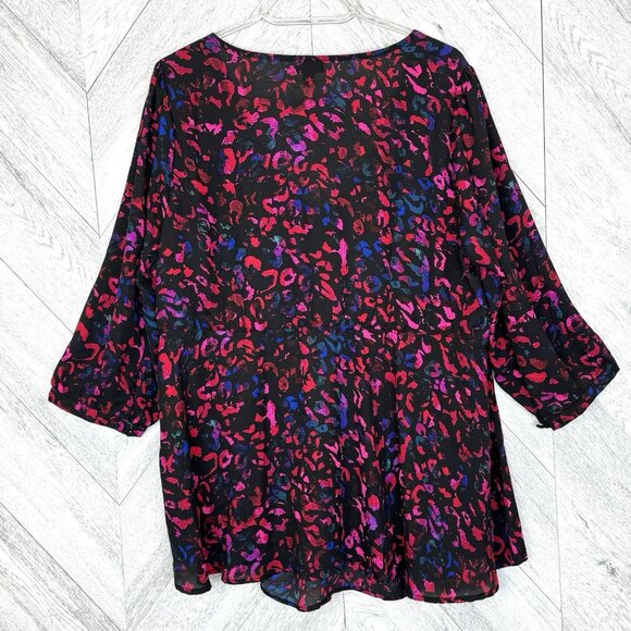 Torrid Blouse Plus Size 1X Peplum Tie Knot Front 3/4 Sleeve V-Neck Pink Multi - Picture 4 of 4